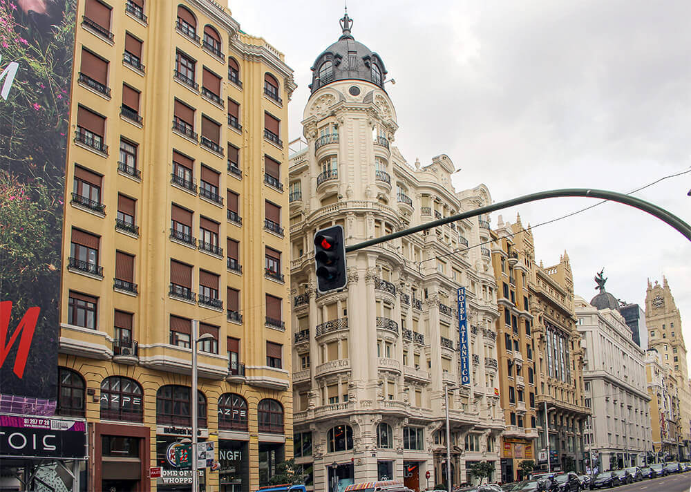 Buildings in Gran Via in Madrid