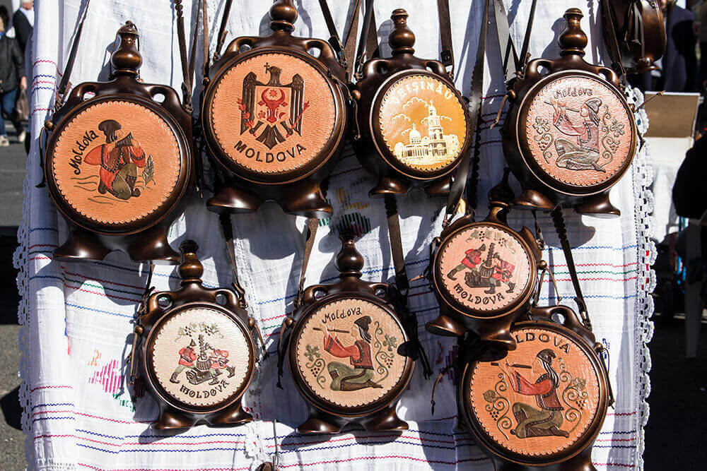 Wine flasks for sale at the Wine Festival in Chisinau