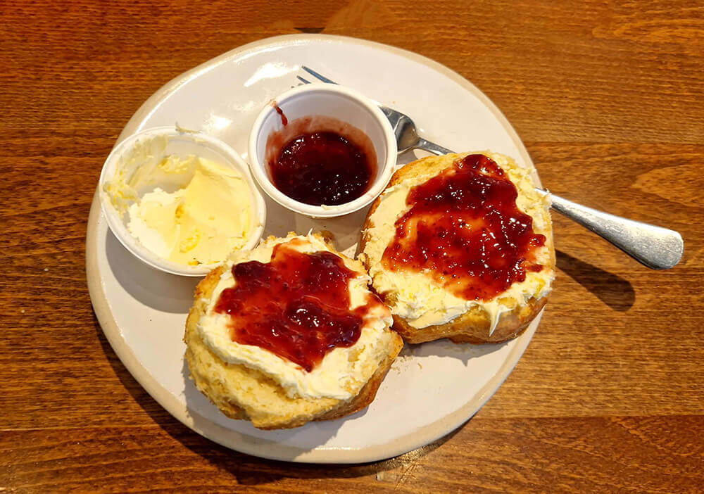 Gail's Bakery London a scone with jam and clotted cream
