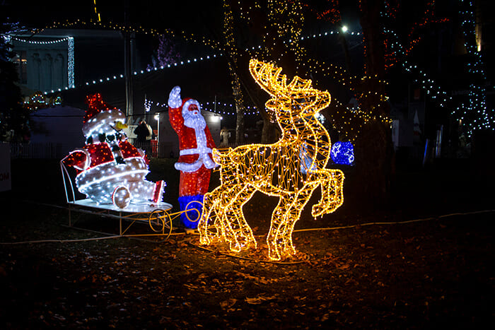 Snowman and deer in Chisinau, Moldova